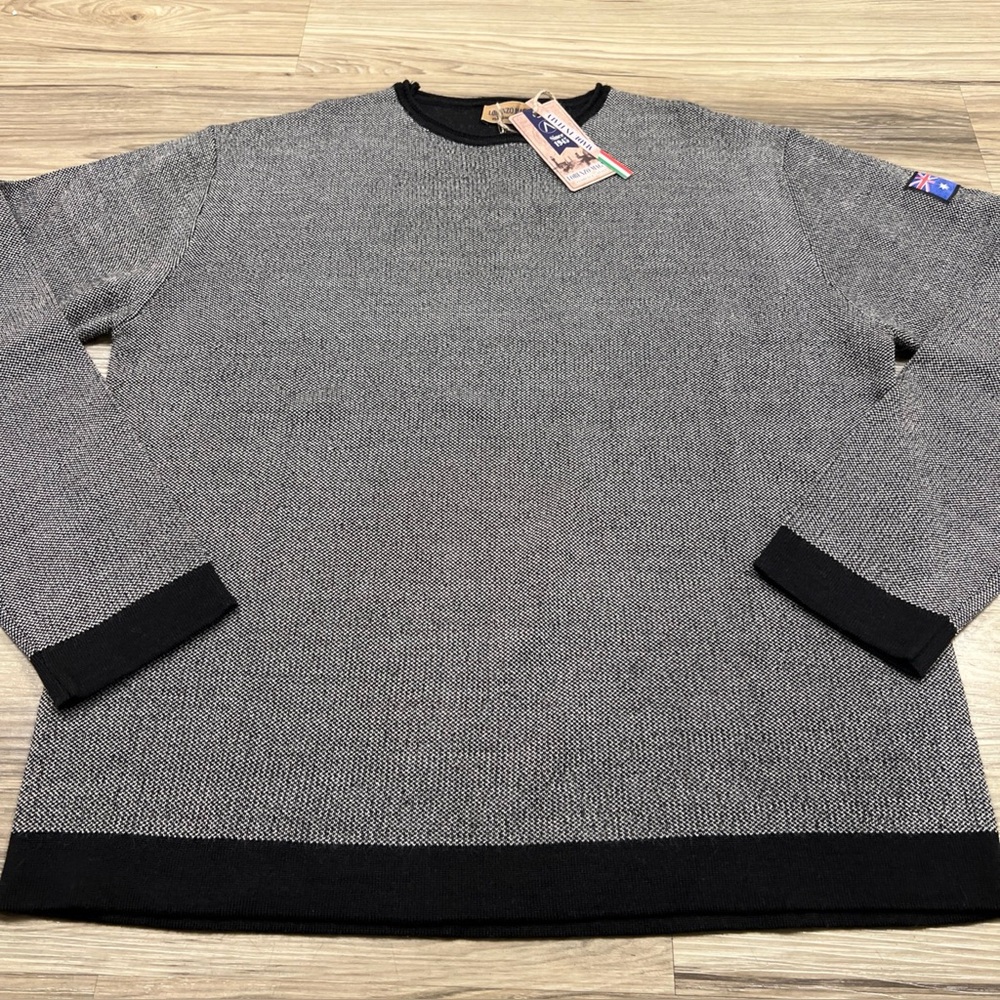 Lorenzo Magni Sweater Black/White Birdseye Wool Blend Australia Flag Men 2XL NWT